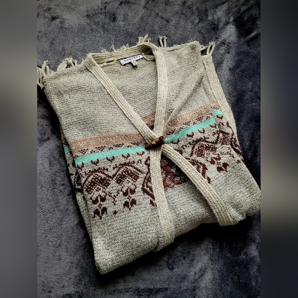 Kontrol Women's Oversized Poncho, Cover Up, Shrug, Tribal Print, Fringe, XL - Picture 3 of 16